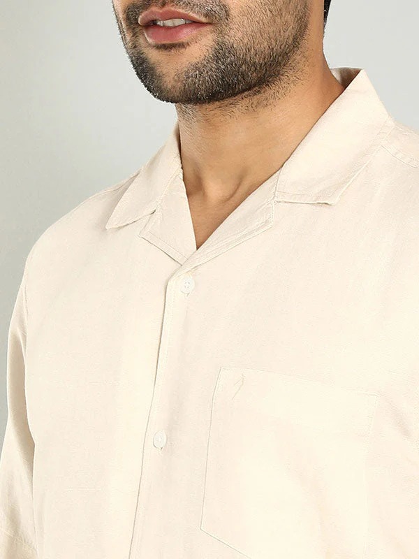 Indian Terrain Men's Regular Fit Half Sleeve Solid Beige Shirt